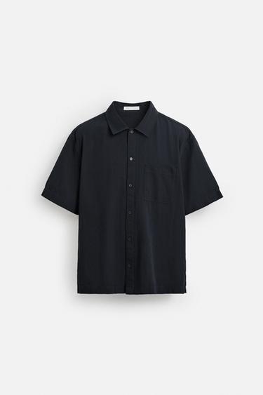 COTTON/LYOCELL JACQUARD SHIRT - Navy blue by Zara - Image 6