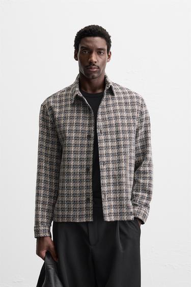 TEXTURED CHECK OVERSHIRT - Brown / Ecru by Zara
