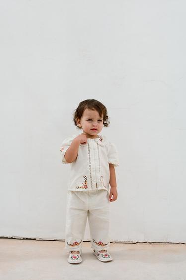 EMBROIDERED TROUSERS - Ecru by Zara