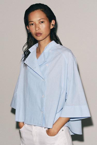 ASYMMETRIC STRIPED SHIRT ZW COLLECTION - Blue/White by Zara