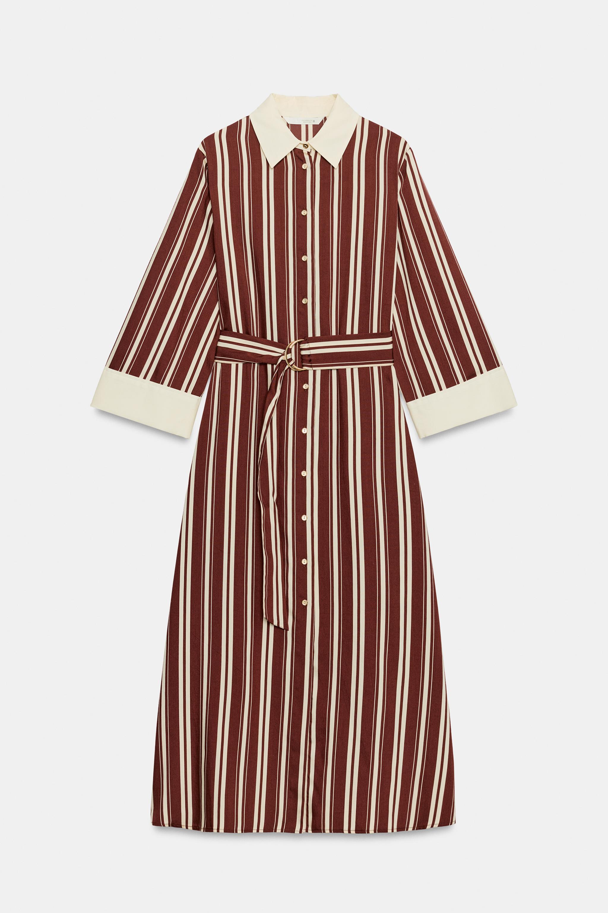 Женские платья Zara STRIPED BELTED MIDI SHIRT DRESS — фото 7