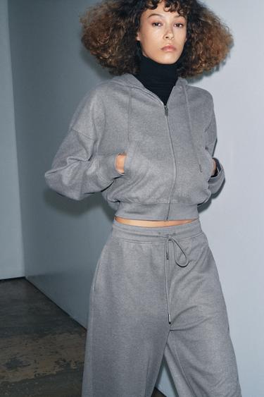 BLUZË HOODIE RIB SOFT ME KAPUÇ - Gri e mesme nga Zara