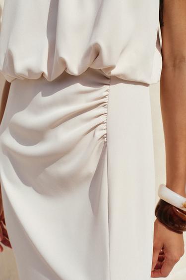 ROBE MIDI PLIS TAILLE - Écru de Zara - Image 3