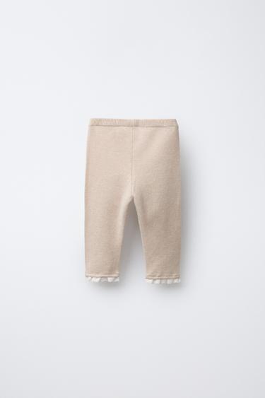 KNIT LACE TRIM LEGGINGS - Light beige by Zara - Image 1