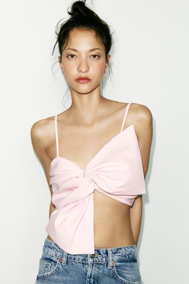 TOP COURT MAXI LACET - Rose de Zara