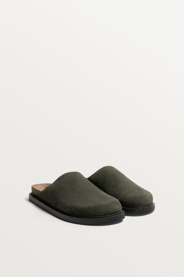 LEATHER CLOGS - Sea green by Zara