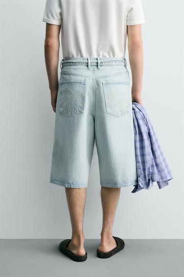 EMBROIDERED BAGGY FIT DENIM JORTS - Light blue by Zara - Image 2