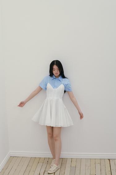 ZW COLLECTION ポプリンショートワンピースホワイトZaraのZW COLLECTION ポプリンショートワンピース - ホワイト 