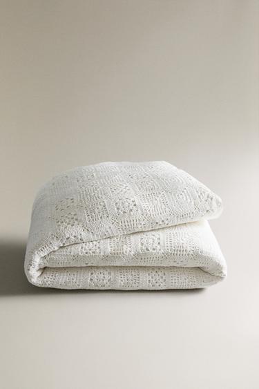 PATCHWORK CROCHET COTTON BEDSPREAD - White by Zara