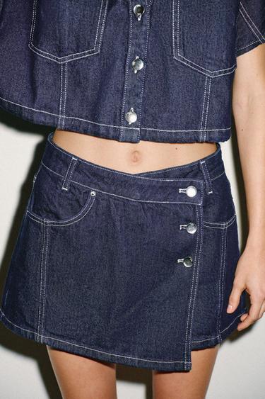 FALDA PANTALÓN Z1975 DENIM CRUZADA - Azul de Zara