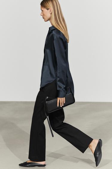 Chemisier fluide satiné - Bleu marine de Zara
