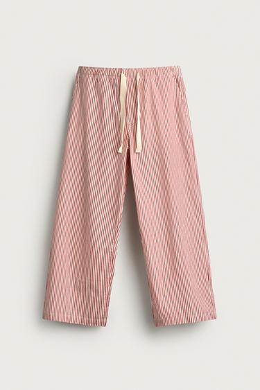 PANTALON BAGGY À RAYURES - Rouge de Zara