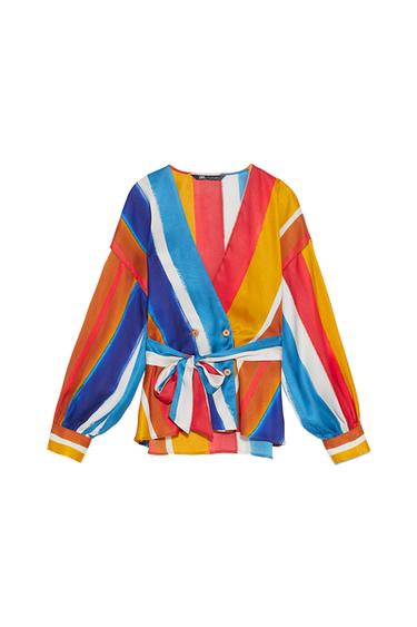 STRIPED BELTED BLOUSE