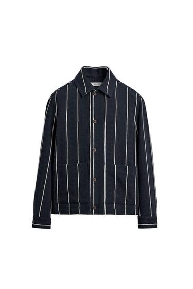 SOBRECAMISA RELAXED FIT ESTRUCTURA RAYAS - Marino de Zara