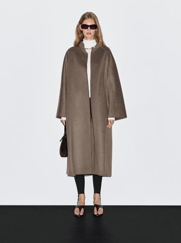Zara Long open wool blend coat - Brown - Image 0