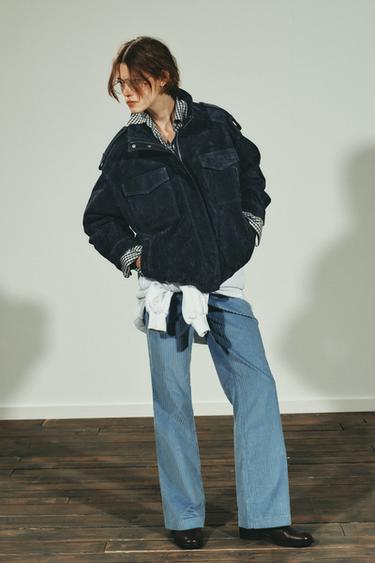 100% SUEDE LEATHER JACKET WITH POCKETS - Blue by Zara