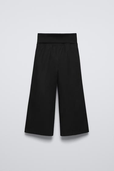POPLIN RIB WAISTBAND TROUSERS - Black by Zara - Image 1
