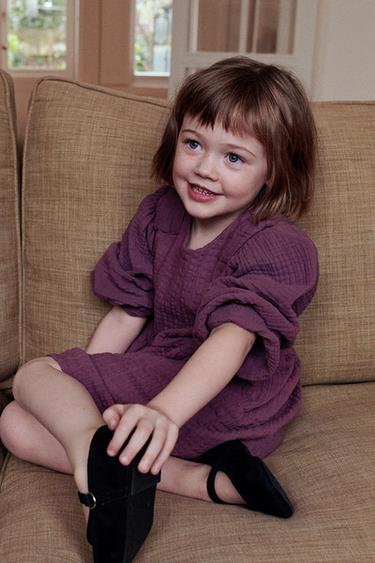 KLEID MIT STRUKTURMUSTER UND SCHLEIFEN - Dunkelviolett von Zara - Bild 0