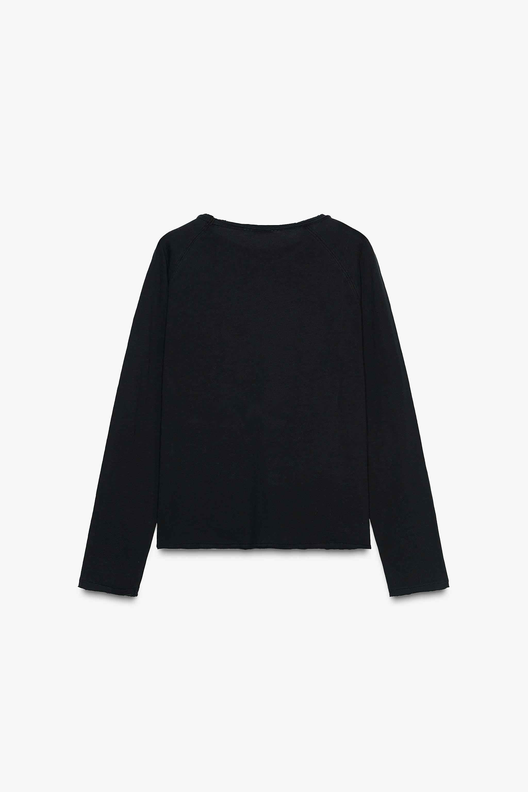 ウォッシュ加工ロングスリーブTシャツ - ホワイト | ZARA Japan