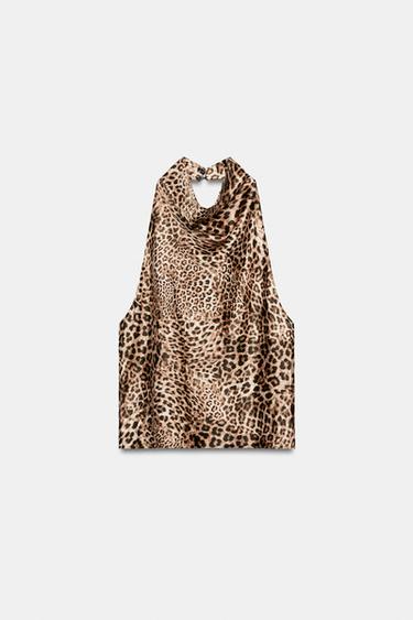 TOP HALTER ساتاني بطبعة حيوانية - نمر الخاص بـ Zara