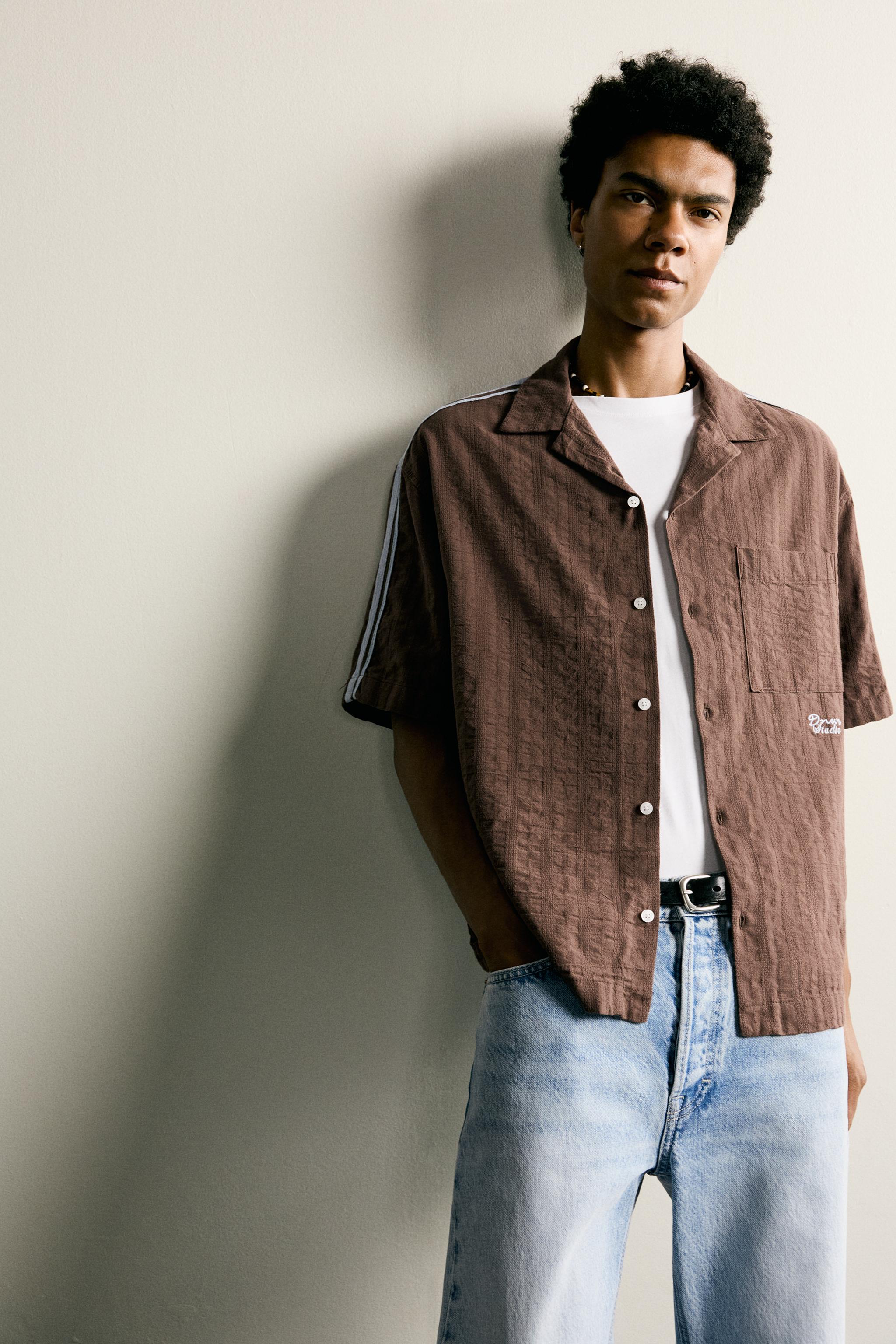 CONTRAST EMBROIDERED STRIPE SHIRT