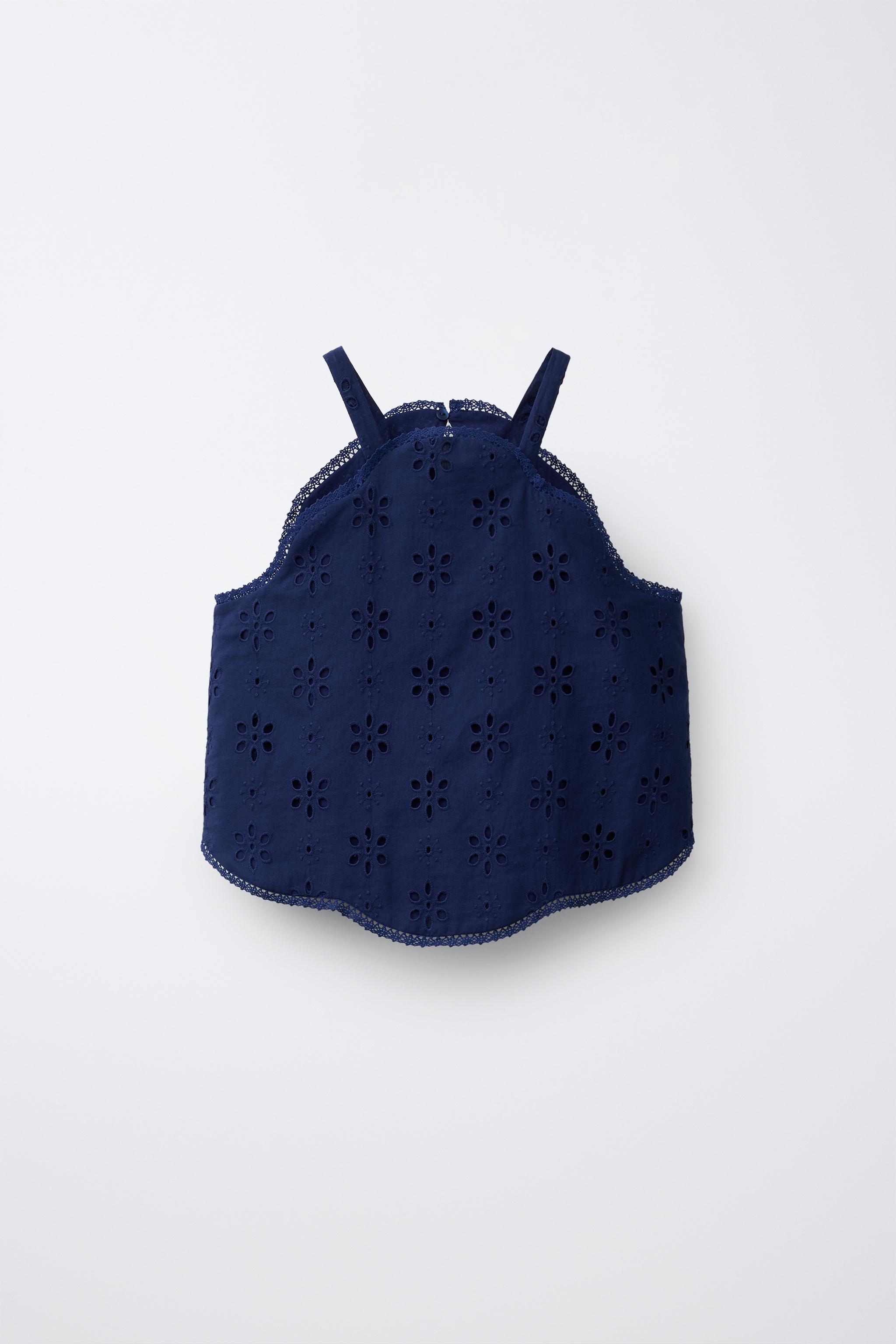 SWISS EMBROIDERY TOP - Navy blue | ZARA Turkey