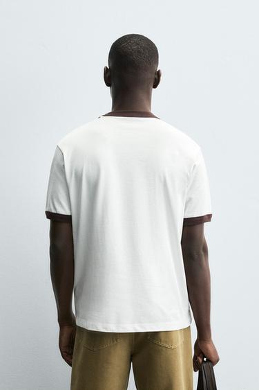 T-SHIRT CÔTELÉ CONTRASTE INSCRIPTION - Blanc de Zara - Image 2