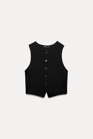 DÉBARDEUR GILET EN MAILLE STRETCH - Noir de Zara - Image 4