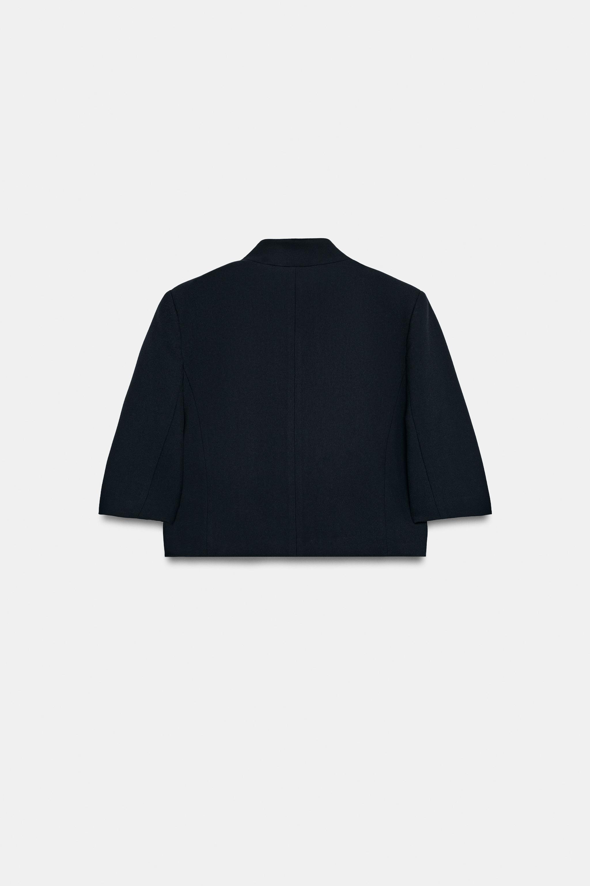 ZW COLLECTION クロップド丈ショートスリーブブレザー - ネイビー
