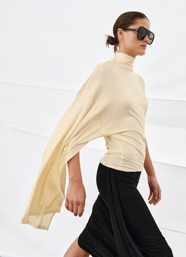 Zara ASYMMETRIC FLOWY TOP - Butter