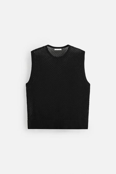 GILET EN MAILLE AJOURÉE - Noir de Zara - Image 5