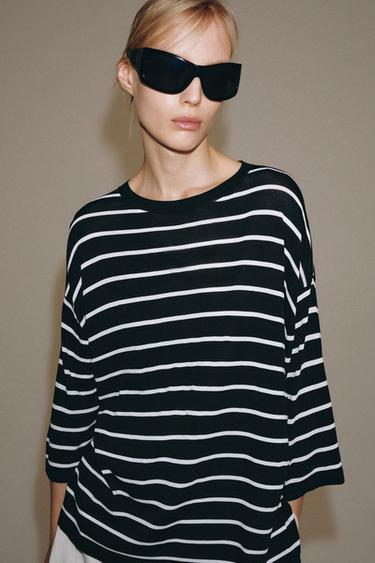 TOP EN MAILLE À MANCHES 3/4 - Rayures de Zara - Image 1