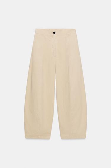 ZW COLLECTION BARREL CORDUROY TROUSERS - Ecru by Zara - Image 3
