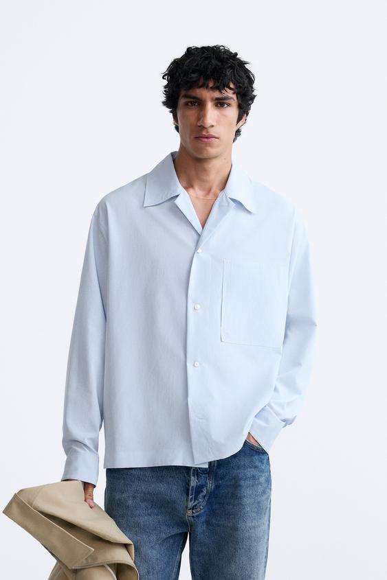 Camisa cetim slim fit zip-off azul marinho