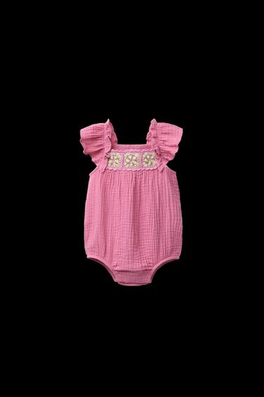 Zara TEXTURED CROCHET FLOWER ROMPER - Fuchsia - Image 0