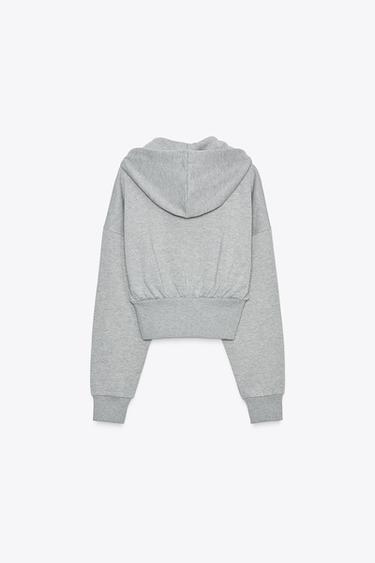 METALLIC THREAD CROP HOODIE - Grey marl by Zara - Image 6