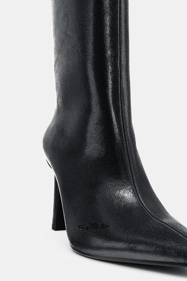 FAUX-PATENT WIDE-LEG BOOTS WITH BLOCK HEEL - Black by Zara - Image 5
