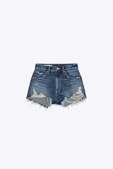 HIGH-WAIST CURVED DENIM SHORTS - Navy blue by Zara