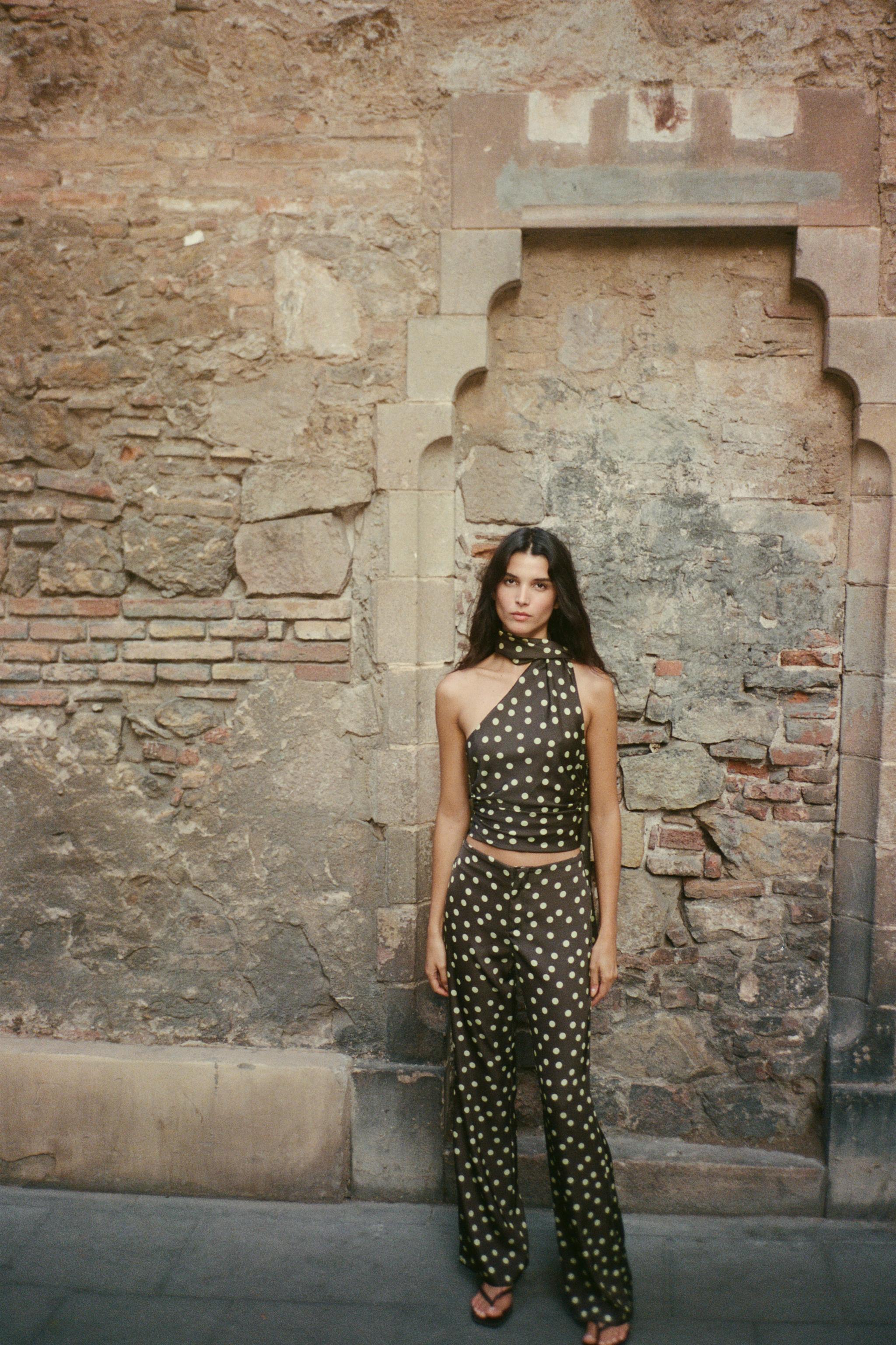 SATIN FLARE PANTS Greens ZARA United States - Main Image