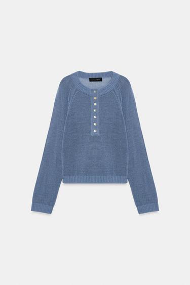 BUTTON KNIT JUMPER - Blue by Zara - Image 0