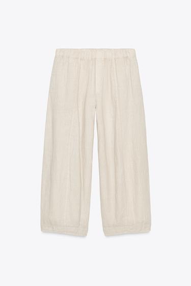 ZW COLLECTION LINEN TROUSERS - Light beige by Zara