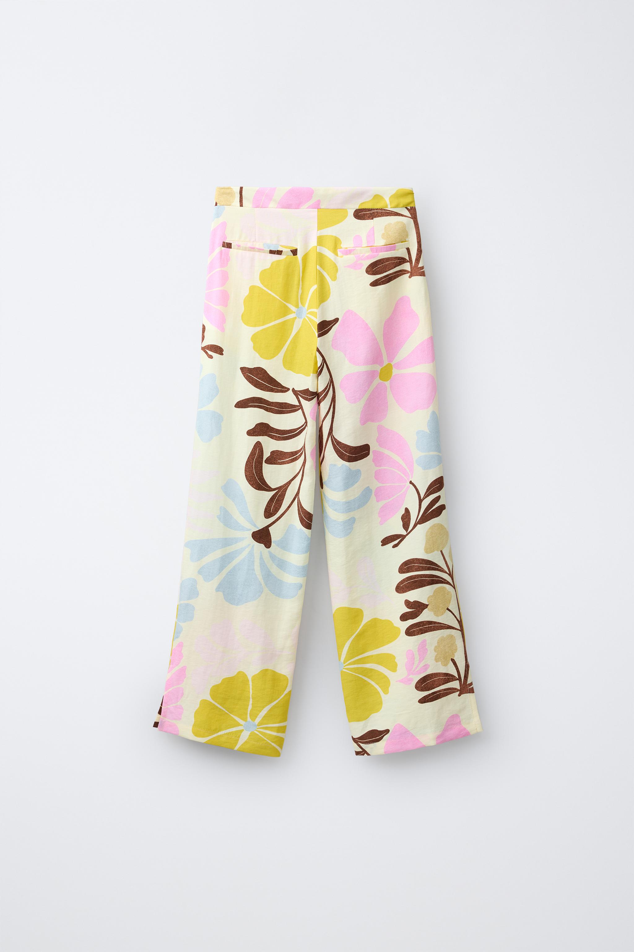 FLORAL PRINT LINEN PANTS
