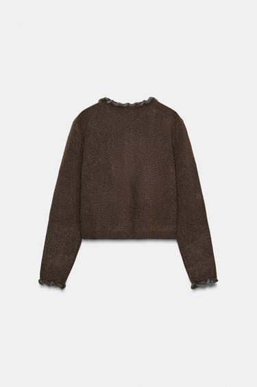 VESTE EN MAILLE FINITIONS ENTRELAÇÉES - Marron de Zara - Image 6