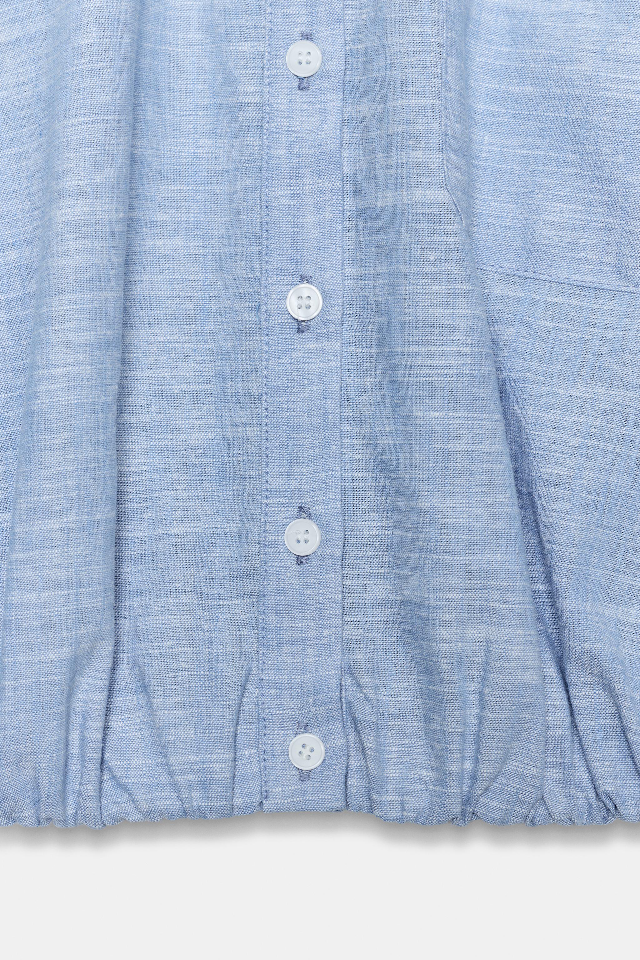 LINEN SHOULDER PAD PUFF TOP
