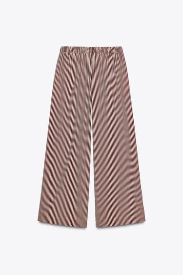 PANTALON FLUIDE RAYURES ZW COLLECTION - Écru / Grenat de Zara - Image 6