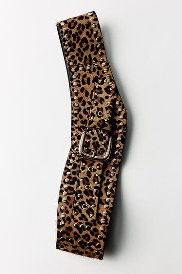 STUDDED ANIMAL PRINT LEATHER CORSET BELT - Leopard by Zara