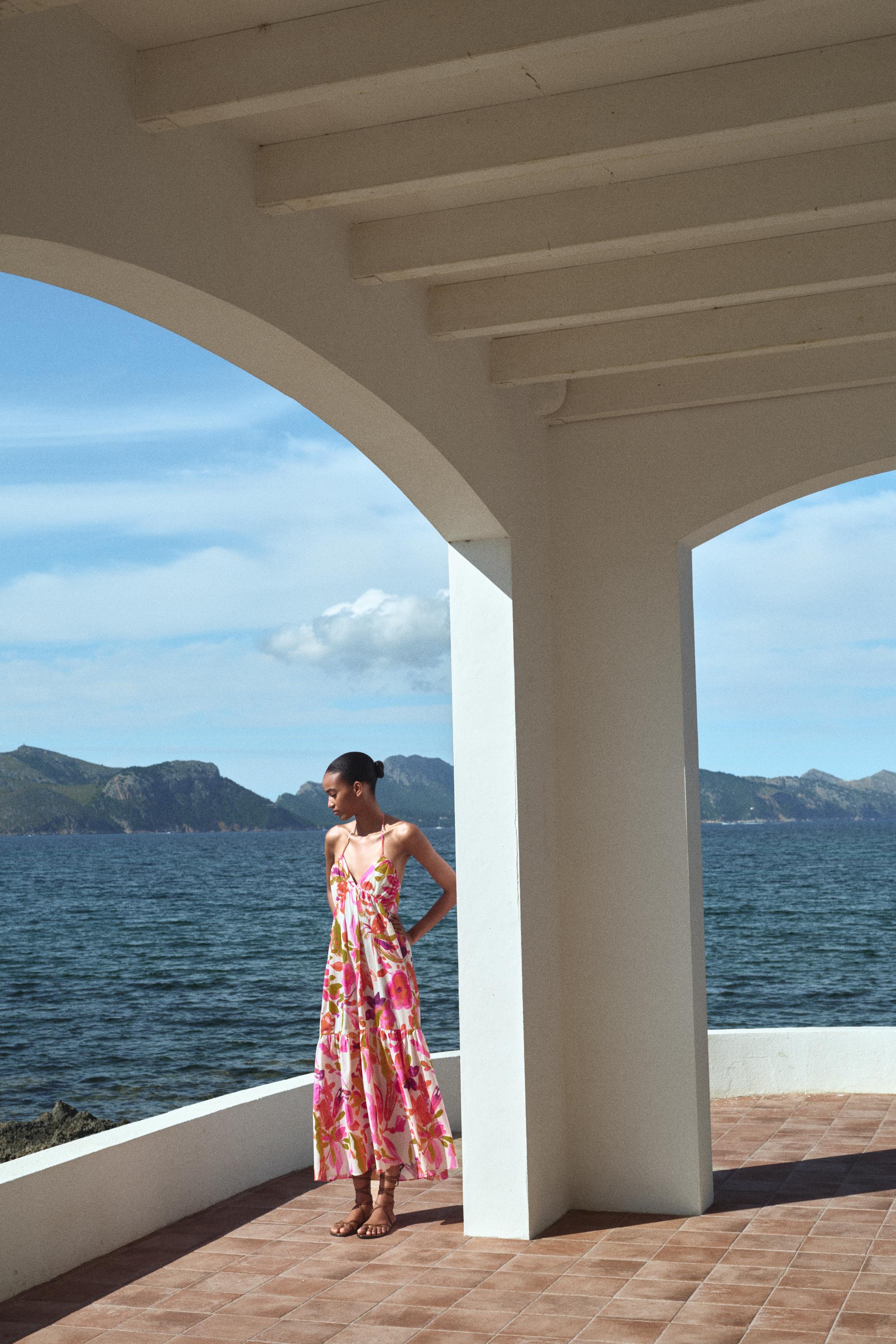 zara long printed dress