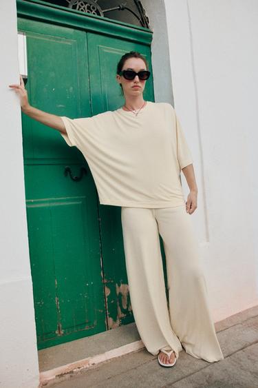 Zara T-SHIRT AND PANTS SET - White / Green - Image 0