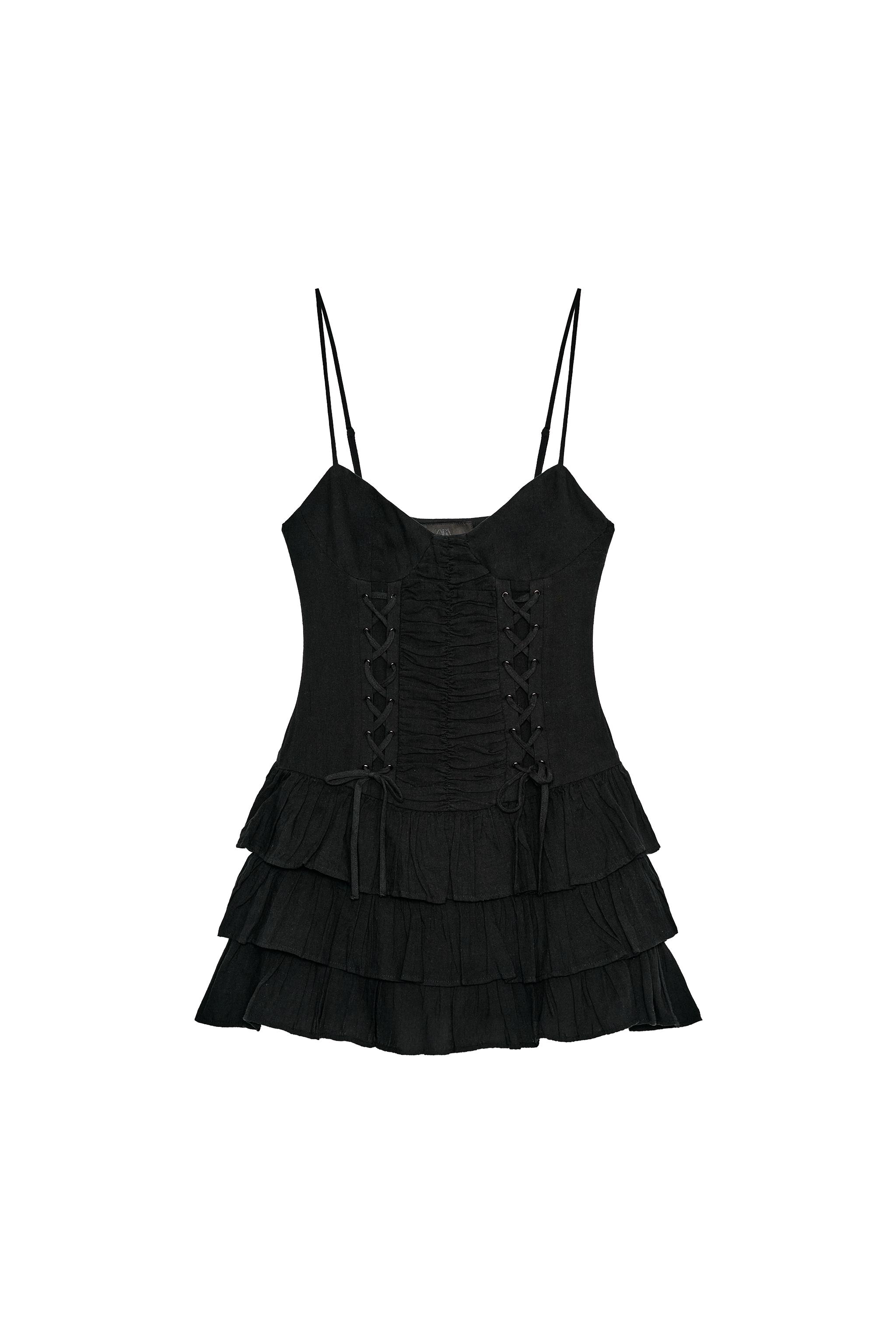VESTIDO MINI VOLANTES CORDONES CRUZADOS