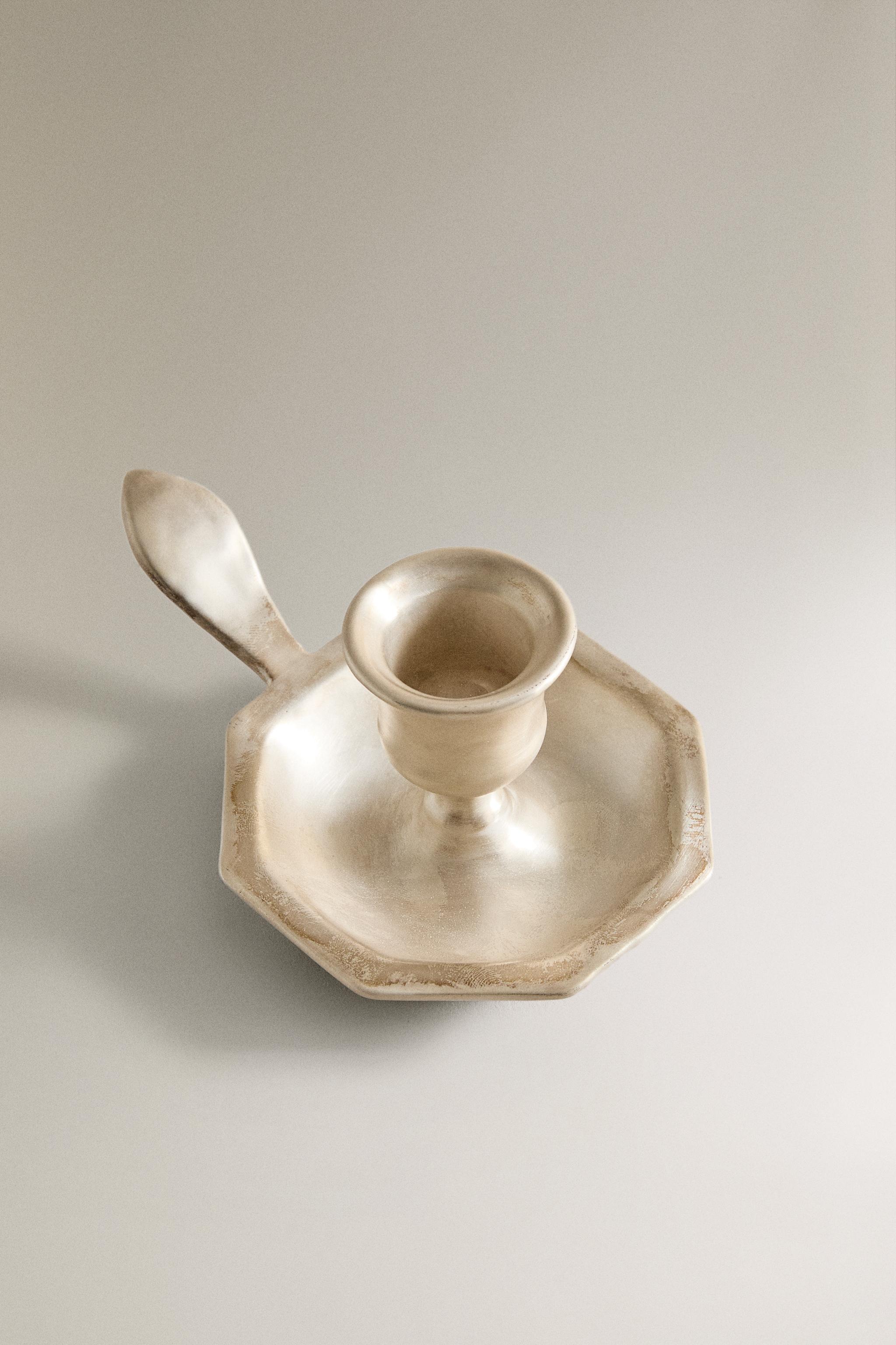 SILVER CERAMIC CHRISTMAS CANDLESTICK